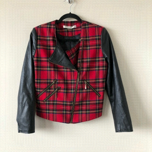 Bianca Nygard Plaid Cropped/Faux Leather Jacket